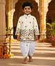 Ridokidz Cotton Woven Full Sleeves Kurta Dhoti Set With Floral & Animal Print - Cream