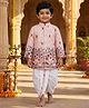 Ridokidz Cotton Woven Full Sleeves Kurta Dhoti Set With Floral & Animal Print - Light Pink