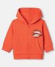 UCB 80% Cotton Mix Knit Round Neck Front Zipper Hoodie with Full Sleeves and Open Skate Chill Print - Red