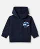 UCB 80% Cotton Mix Knit Round Neck Front Zipper Hoodie with Full Sleeves and Open Skate Chill Print - Navy