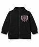 UCB Cotton Mix Knit Full Sleeves Round Neck Front Zipper Sweatjacket without Hood and Crest Embroidery in Black
