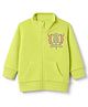 UCB Cotton Mix Knit Full Sleeves Round Neck Front Zipper Sweatjacket without Hood and Crest Embroidery in Limegreen