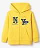 UCB Cotton Mixes Knit Front Zipper Hooded Sweatshirt with Full Sleeves and N Y Colors Embroidered Patch - Yellow