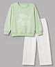 Pine Kids Looper Knit Full Sleeves Top With Text Print & Pant Set - Olive Green