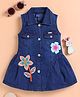 LACKii DOLL Denim Sleeveless Floral Embroidered Dress - Dark Blue