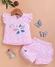 I Love Mom Cotton Blend Knit Cap Sleeves Butterfly Design Sequin Embellished Tie Dye Coordinating Top & Shorts Set - Pink