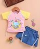 I Love Mom Cotton Blend Knit Half Sleeves Cupcake Printed Tee & Skirt Set - Peach