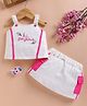I Love Mom Cotton Knit Sleeveless Floral Applique Detailed & Hi Gorgeous Text Embroidered Top & Skirt Set - Pink & White