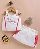 I Love Mom Cotton Knit Sleeveless Floral Applique Detailed & Hi Gorgeous Text Embroidered Top & Skirt Set - Red & White