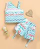 I Love Mom Cotton Knit Sleeveless Typography Patch Detailed & Wave Printed Coordinating Top & Shorts Set - Blue