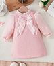 Mark & Mia Cotton Mix One Piece Dress with Full Sleeves and Bow Applique in Pink