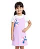 Plan B Cotton Knit Floral Printed  Dress With Half Sleeves Solid Tee - Lavender