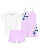 Plan B Cotton Knit Pack Of 3 Sleeveless Floral Printed Dress With Tee & Inner Shorts - Lavender
