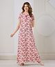 Piu Cotton Blend Woven Half Sleeves Floral Printed Maternity Nighty - Pink
