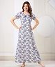 Piu Cotton Blend Woven Half Sleeves Floral Printed Maternity Nighty - Blue