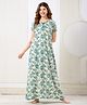 Piu Cotton Blend Woven Half Sleeves Floral Printed Maternity Nighty - Green