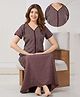 Piu Cotton Blend Woven Half Sleeves Polka Dots Printed Nighty With Front Zipper Nursing Access - Maroon