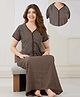Piu Cotton Blend Woven Half Sleeves Polka Dots Printed Nighty With Front Zipper Nursing Access - Brown