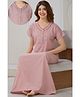 Piu Cotton Blend Woven Half Sleeves Striped Nighty With Front Open Nursing Access - Red