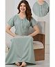 Piu Cotton Blend Woven Half Sleeves Striped Nighty With Front Open Nursing Access - Green