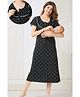 Piu Cotton Blend Knit Half Sleeves Striped & Bow Printed Nighty With Front Open Nursing Access - Blue