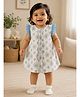 Aomi Blended Woven Cap Sleeves Schiffli Embroidered & Abstract Printed Dress - Blue