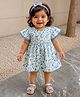 Aomi Blended Woven Cap Sleeves Floral Printed Dress - Green Blue & White