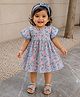 Aomi Blended Woven Cap Sleeves Floral Printed Dress - Pink & Blue
