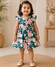 mini miao Blended Woven Frill Sleeves Floral Printed Dress - Navy Blue