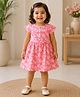 mini miao Blended Woven Cap Sleeves Bow Applique Detailed Floral Printed Dress - Coral