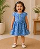 mini miao Blended Woven Cap Sleeves Bow Applique Detailed Floral Printed Dress - Navy Blue