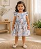 mini miao Blended Woven Cap Sleeves Bow Applique Detailed Floral Printed Dress - Beige
