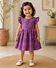 mini miao Blended Woven Cap Sleeves Bow Applique Detailed Floral Printed Dress - Purple