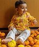 DULAAR Chanderi Woven Full Sleeves Floral Printed Lace Detailed Kurta & Pyjama Set - Yellow