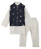 Dulaar Chanderi Woven Full Sleeves Solid Kurta Pyjama With Birds Embroidered Jacket Set - Blue