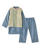 DULAAR Chanderi Woven Full Sleeves Solid Kurta & Pyjama With Checked Jacket Set - Light Blue