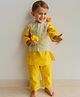 DULAAR Chanderi Woven Full Sleeves Solid Kurta & Pyjama With Checked Jacket Set - Yellow