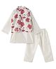 DULAAR Chanderi Woven Full Sleeves Solid Kurta & Pyajama Set With Floral Printed Jacket - Red & White