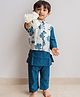 DULAAR Chanderi Woven Full Sleeves Solid Kurta & Pyajama Set With Floral Printed Jacket - Blue