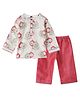 DULAAR Chanderi Woven Full Sleeves Pomegranate Printed Kurti & Pants Set - Red