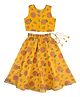 DULAAR Chanderi Woven Sleeveless Floral Printed Lehenga Choli Set - Yellow