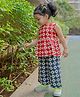 DULAAR Linen Woven Full Sleeves Floral Printed Coordinating Top & Pants Set - Red & Blue