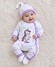 BUMZEE Cotton Knit Full Sleeves Unicorn Printed Romper With Cap - White