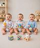 BUMZEE Cotton Knit Pack Of 3 Full Sleeves Stars Printed & Striped Onesies - Sky Blue & White