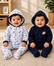 BUMZEE Cotton Knit Pack Of 2 Full Sleeves Space Theme Printed Footed Sleepsuit - Navy Blue & White