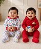BUMZEE Cotton Knit Pack Of 2 Full Sleeves Vehicles Printed Footed Sleepsuit - Red & White