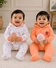 BUMZEE Cotton Knit Pack Of 2 Full Sleeves Fruits Printed Footed Sleepsuit - Orange & White