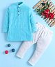 Jeet Ethnics Cotton Blend Knit Full Sleeves Striped Printed Kurta & Pyjama Set - Blue