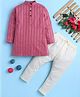 Jeet Ethnics Cotton Blend Knit Full Sleeves Striped Printed Kurta & Pyjama Set - Pink