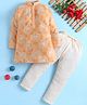 Jeet Ethnics Cotton Blend Knit Full Sleeves Floral Printed Kurta & Pyjama Set - Peach